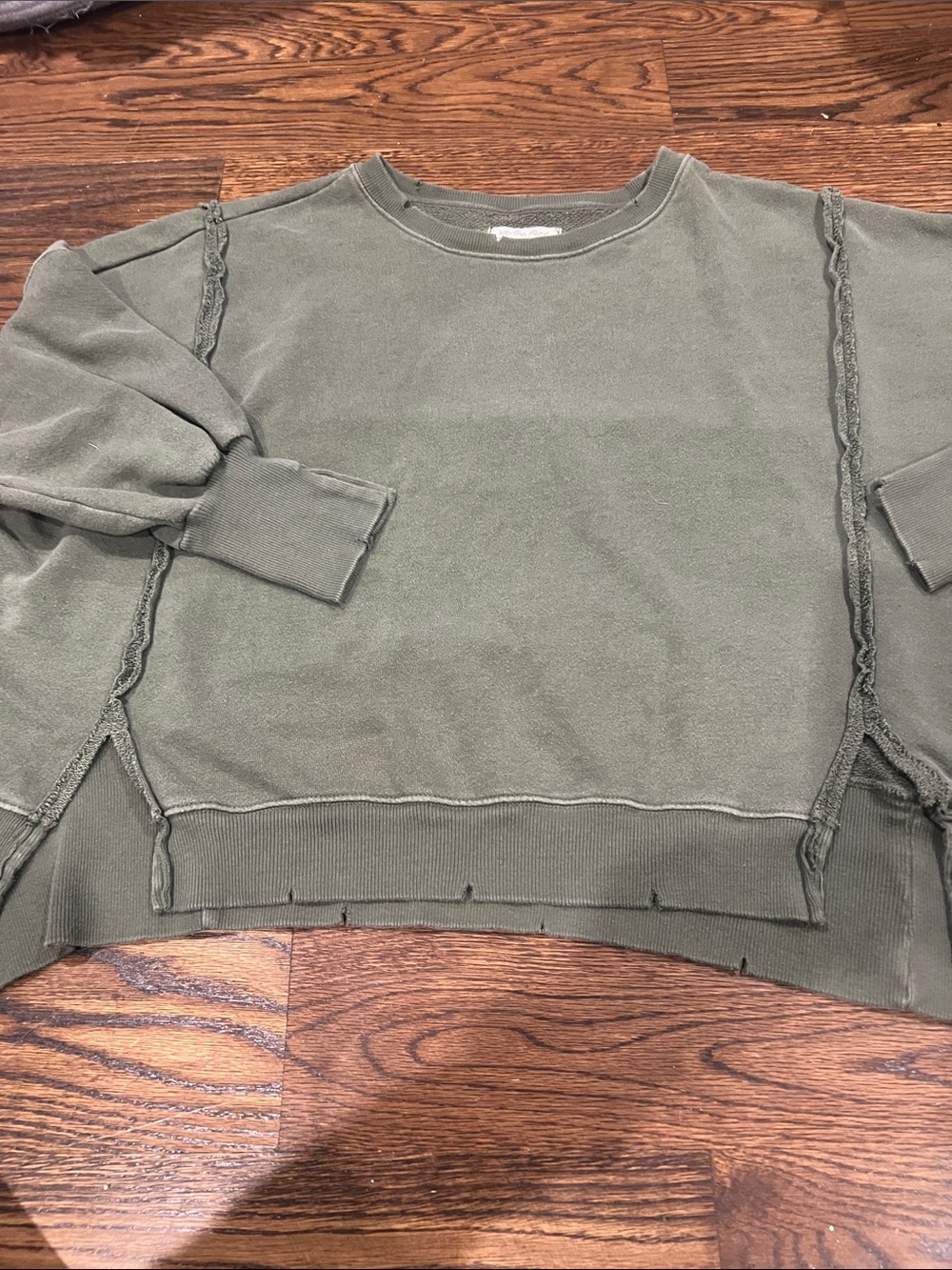 We The Free Olive Green Raw-Edge Crew Sweatshirt